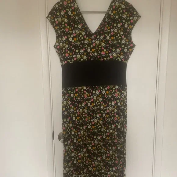 Vintage NWOT Tory Burch Black Floral Midi Dress Size M - Picture 4 of 4